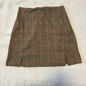 Houndstooth Mini Skirt in Brown and Black with Red Accents